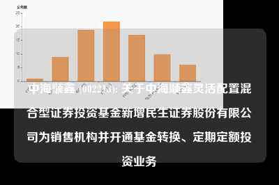 中海顺鑫 (002213): 关于中海顺鑫灵活配置混合型证券投资基金新增民生证券股份有限公司为销售机构并开通基金转换、定期定额投资业务